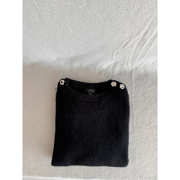J Crew Black Wool Crewneck Sweater Rhinestone front both side size xxs - Picture 11 of 11